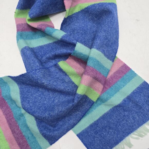 Scottish Wool Scarf Blue Multi Stripe Cozy Scotland 64" Long Colorblock Soft - Picture 4 of 8